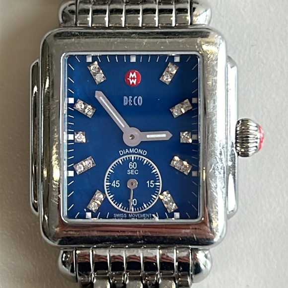 AUTHENTIC Michele Diamond Deco blue mother of pearl watch - Picture 1 of 14